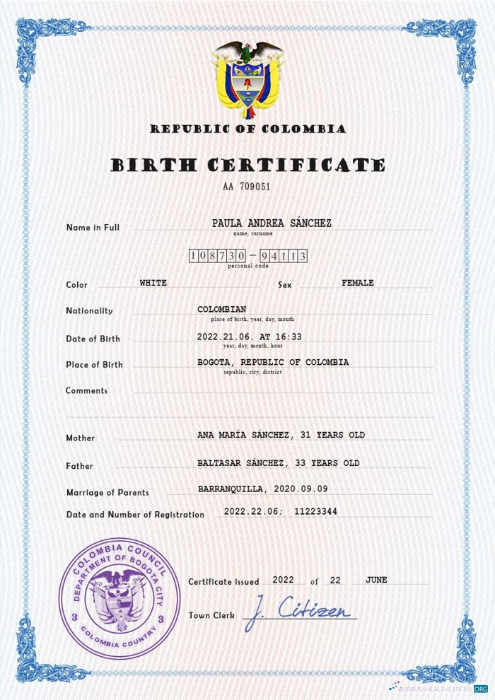 Download Colombia birth certificate PSD template Photoshop template